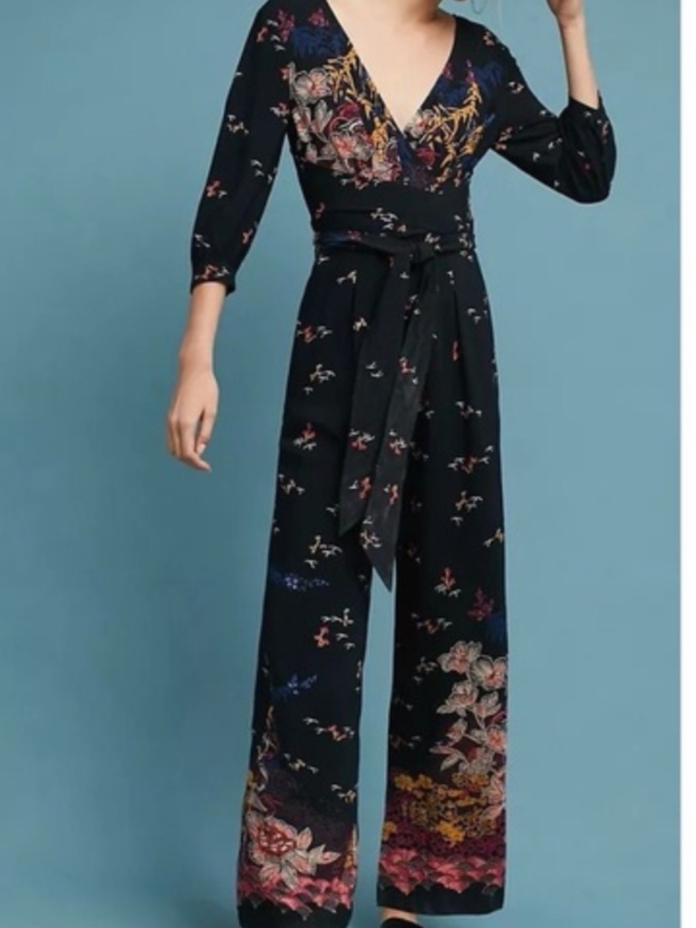 ANTHROPOLOGIE FEATHER BONE NARA FLORAL JUMPSUIT SIZE 8